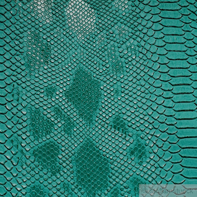 Tissu PVC cuir artificiel crocodile turquoise vert légèrement brillant image 2