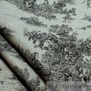 Fabric linen Toile de Jouy crop nature black pure linen classic