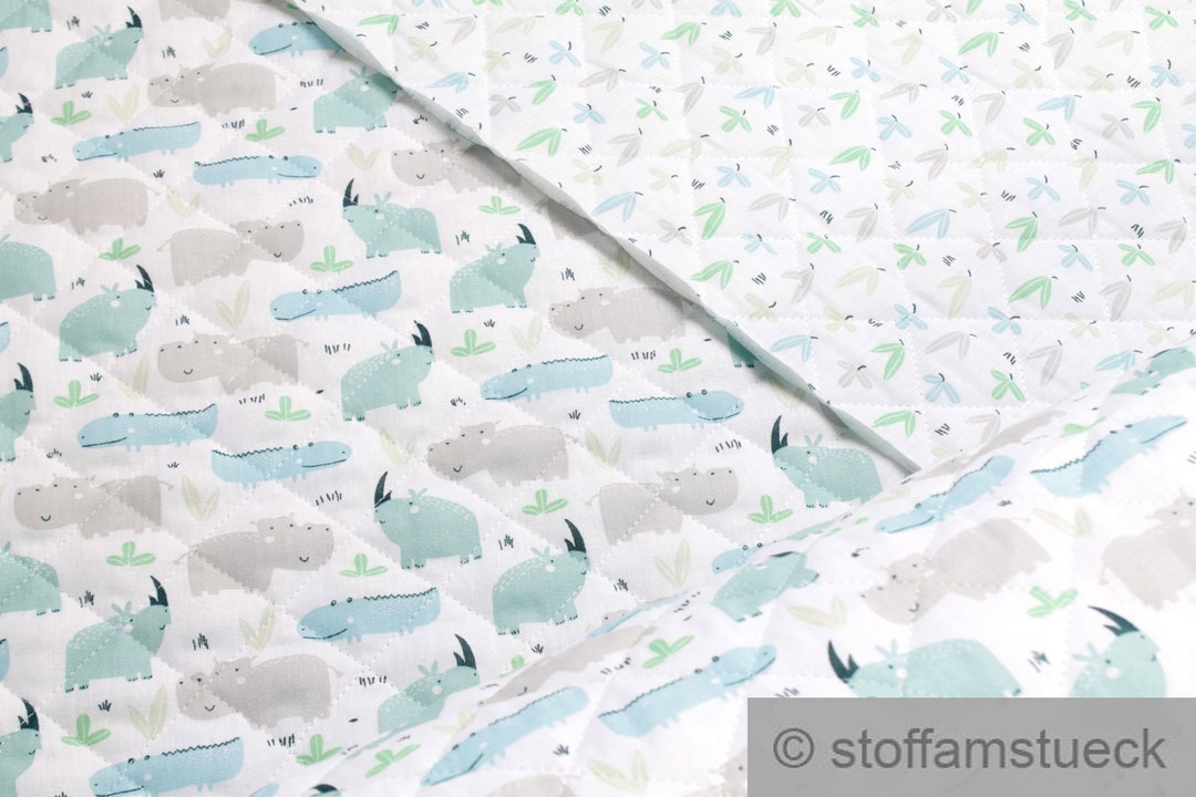 Fabric for Children Quilting Fabric White Rhinoceros Hippo Matelassé Etsy