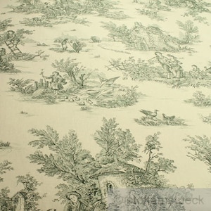 Tecido algodão Toile de Jouy rural verde marfim país 280 cm de largura
