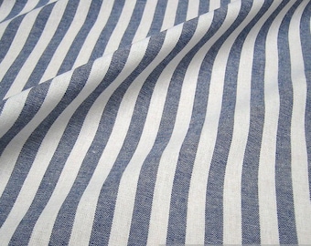 Fabric pure cotton rustic stripe dark blue white 1 cm stripes