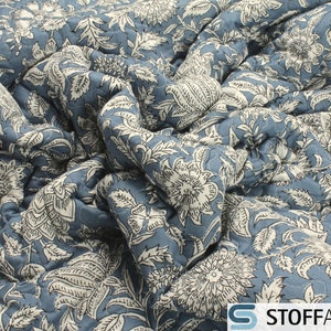 Fabric Polyester Quilted Fabric Jeans Blue Flower 270 cm Matelassé