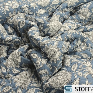 Fabric Polyester Quilted Fabric Jeans Blue Flower 270 cm Matelassé image 1