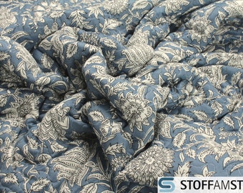 Stoff Polyester Stepp Stoff jeansblau Blume 270 cm Matelassé Stepper
