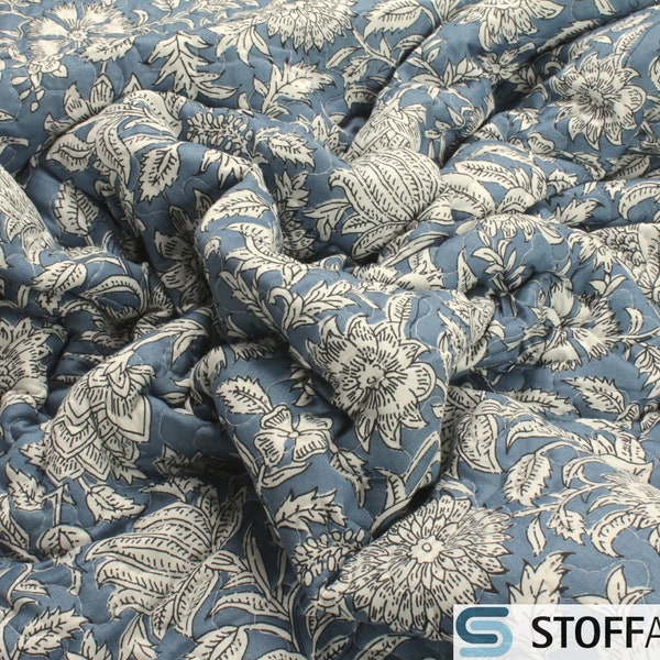 Stoff Polyester Stepp Stoff jeansblau Blume 270 cm Matelassé Stepper