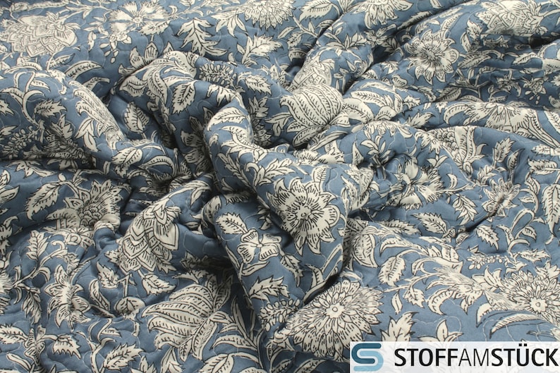 Fabric Polyester Quilted Fabric Jeans Blue Flower 270 cm Matelassé image 1