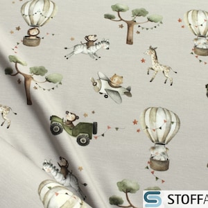 0.5 Metre Fabric Children&#39;s Fabric Cotton Elastane Single Jersey sand Brave Flyers stretchy soft Elephant Tiger Zebra