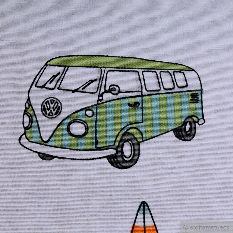 Fabric cotton polyester ecru VW Bulli T1 peace love surf