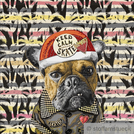 Fabric panel polyester cotton tapestry black bulldog 50 x 50 cm