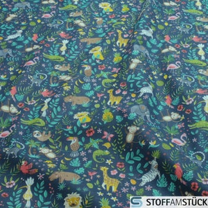Fabric Children&#39;s fabric cotton dark blue wild animals cotton fabric jungle monkey