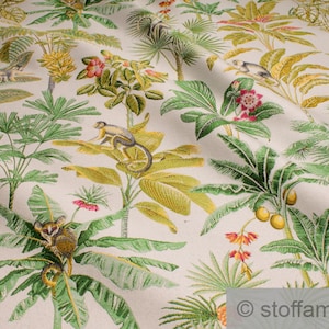 Fabric polyester tapestry ecru monkey opaque beige jungle animals