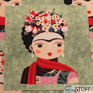 Fabric Cushion Panel Cotton Polyester Tapestry Green Doll Carmen Kissing Mouth 47 cm x 47 cm
