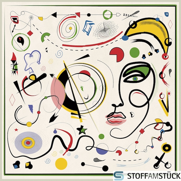 Stoff Kissen Panel Kunstleder weiß Abstrakter Kopf 45 cm x 45 cm digital bedruckt Miro Stil