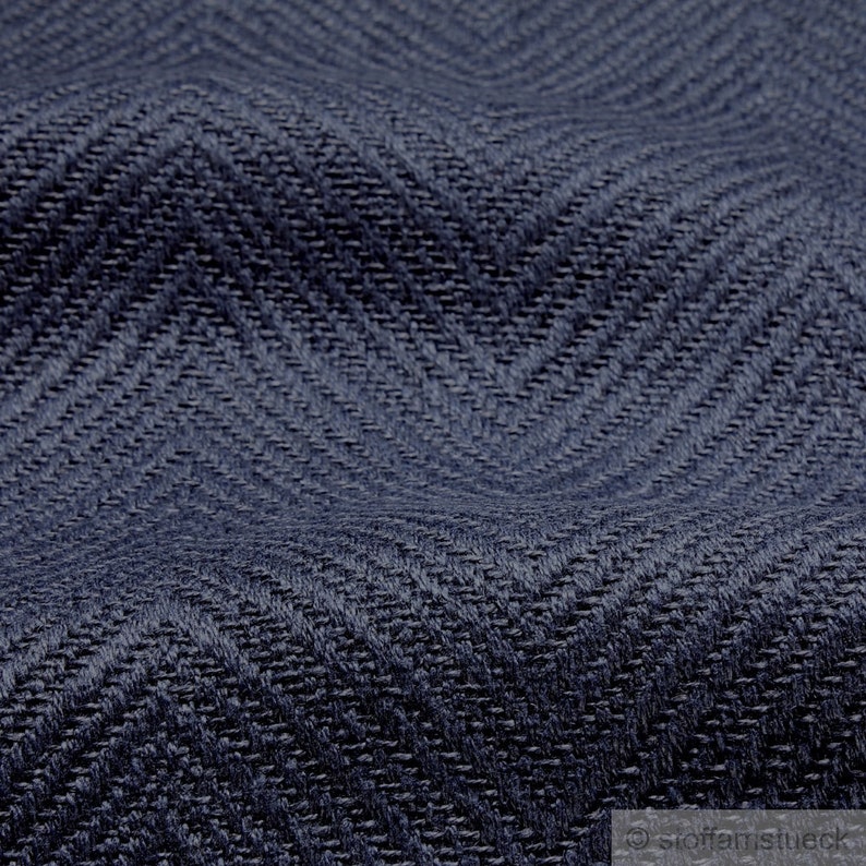 Fabric linen cotton polyester herringbone dark blue upholstery 35.000 Martindale