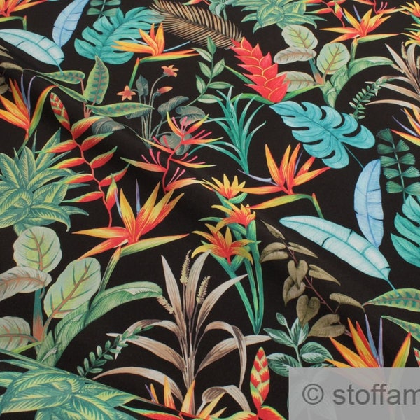 Fabric Polyester Black Jungle Guzmania Bird of Paradise Flower Water repellent outdoor