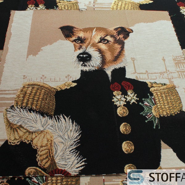 Panneau de coussin en tissu coton polyester, tapisserie naturelle Terrier Jack Russel 47 cm x 47 cm