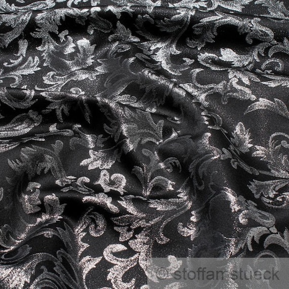 Fabric Polyester Jacquard Ornament Black Silver Lurex Silver