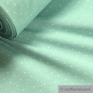 Fabric Cotton Elastane Single Jersey Dots Turquoise White Stretchy Soft Little Dots