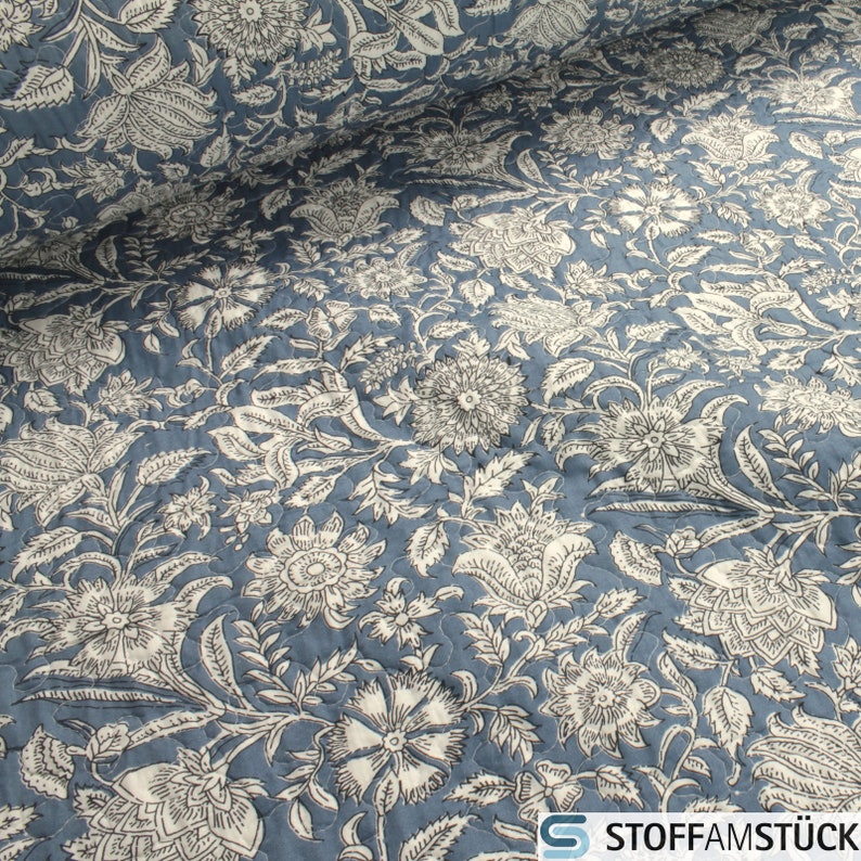 Fabric Polyester Quilted Fabric Jeans Blue Flower 270 cm Matelassé image 2