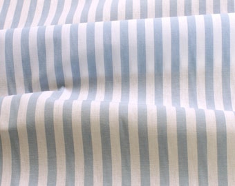 Fabric pure cotton rustic stripe light blue white 1 cm stripes