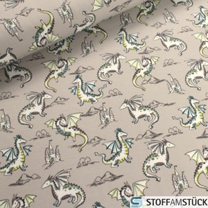 Fabric Children&#39;s fabric cotton elastane French Terry sand dragon castle summer sweat stretchy soft