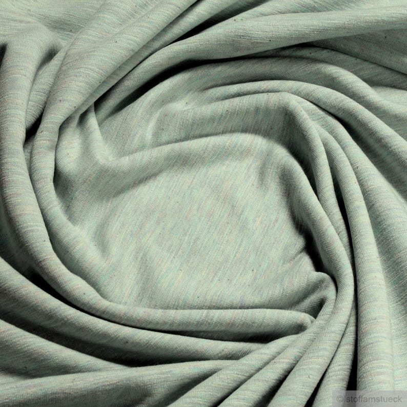 Fabric cotton polyester elastane single jersey pastel turquoise mottled roughened winter-sweat