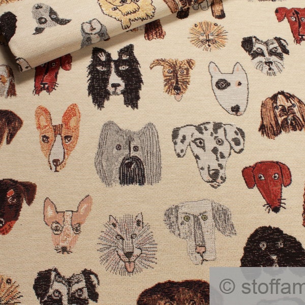 Stoff Baumwolle Polyester Polyacryl Gobelin natur Hund blickdicht Dekostoff Hunde Hunderassen