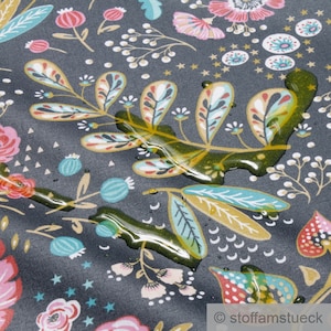 Fabric cotton acrylic black flower jungle coated water repellent