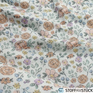 Fabric Cotton Muslin Off-White Flower Delicate Double Gauze Gauze Floral Blossom