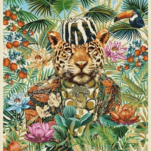 Fabric Wall Mural Panel Polyester Cotton Tapestry Tiger Elton Orangerie 100 cm x 70 cm