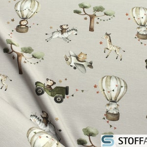 Fabric Children&#39;s Fabric Cotton Elastane Single Jersey sand Brave Flyers stretchy soft Elephant Tiger Zebra