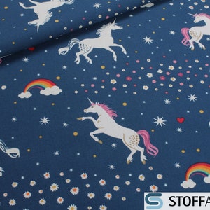 Tissu coton polyester côtelé licorne marine phosphorescent aspect lin