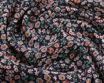 Fabric viscose poplin dark blue scattered flowers light soft Mille Fleurs