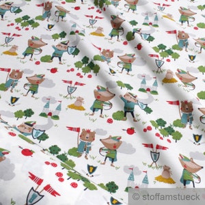 0.5 metre Fabric for children cotton elastane single jersey off-white Robin Hood castle king