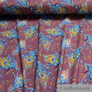 Fabric viscose elastane single jersey taupe peacock feather stretchy flowing drape digital printed peacock eye
