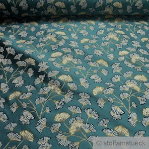 Fabric polyester tapestry petrol ginkgo leaf