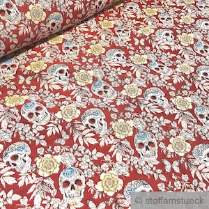 Fabric Cotton Polyester Tapestry Red Rose Skull Opaque Decoration Fabric