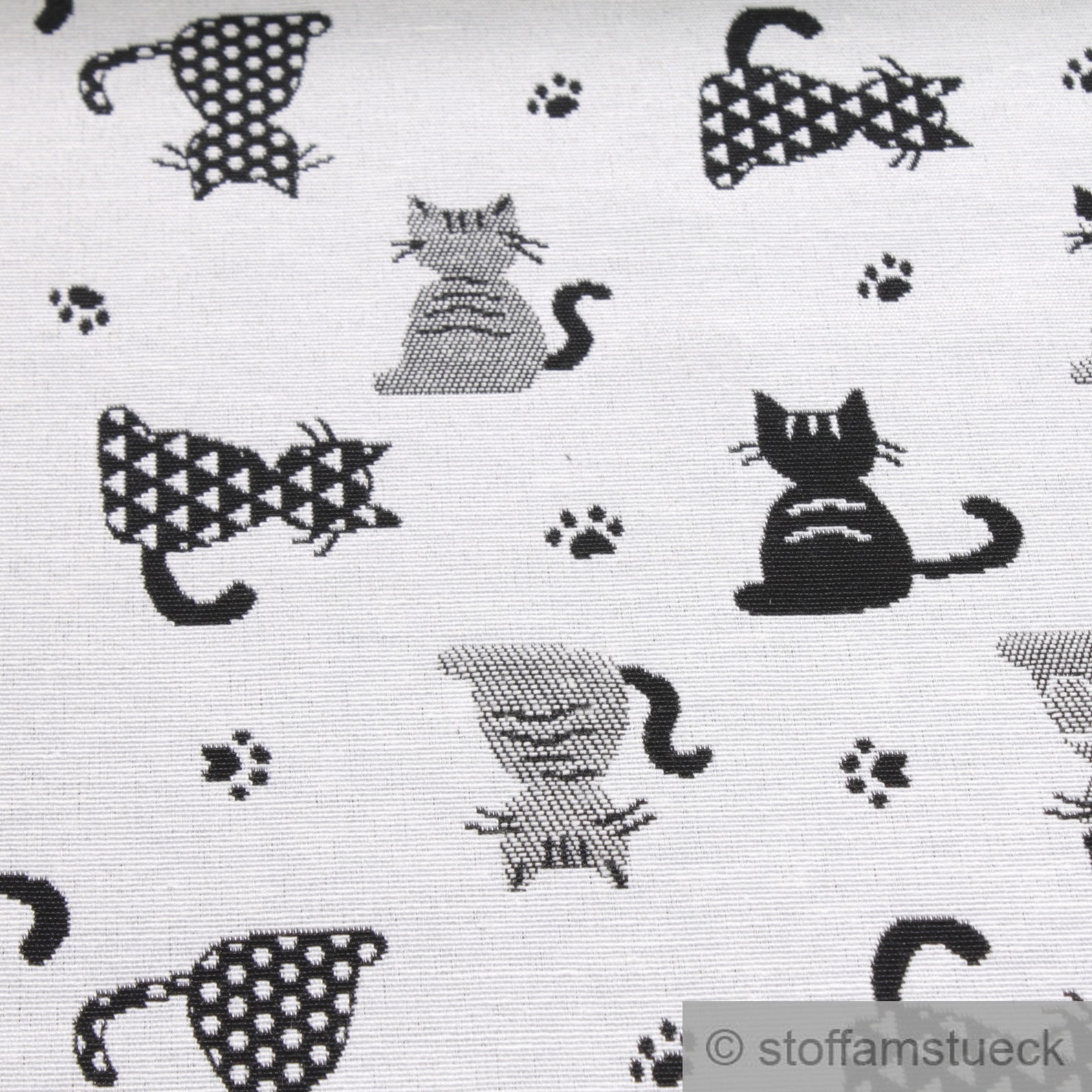 Fabric polyester cotton tapestry white black cat opaque little | Etsy