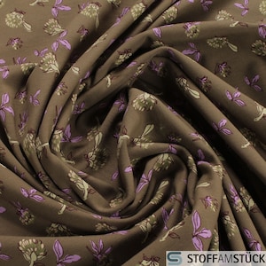 Fabric Cotton Elastane Single Jersey khaki flower stretchy soft