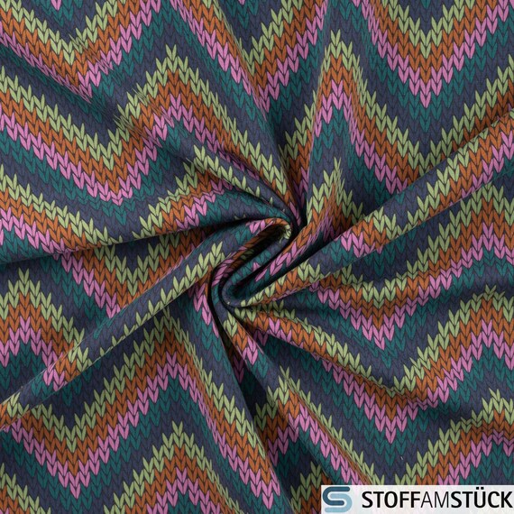 0,5 Meter Stoff Baumwolle Elastan Sweat Jersey Zickzack Muster