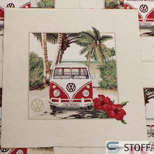 Fabric Cushion Panel Cotton Polyester Tapestry natural VW Bulli palm tree red T1 47 cm x 47 cm Official Licensed Product