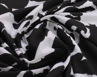 0.5 Metre Fabric children's fabric cotton elastane french terry black cow black white stains summer sweat stretchy soft
