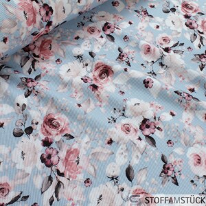 0,5 metri di tessuto cotone elastan jersey a coste azzurro rosa jersey a coste maglia a coste delicate rose