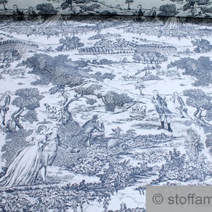 Fabric pure cotton rib Toile de Jouy castle ecru marine palace garden