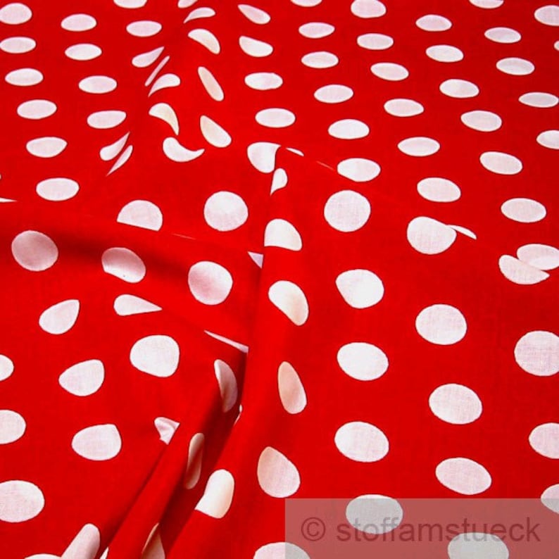 Fabric pure cotton dots big red white cotton fabric image 1