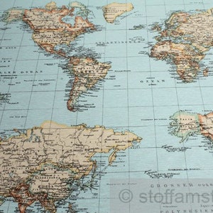 Fabric cotton polyester world map continent