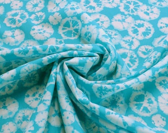 Fabric viscose poplin turquoise tie and dye flower light soft
