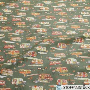 Fabric cotton acrylic green camping colourful caravan 160 cm coated water-repellent
