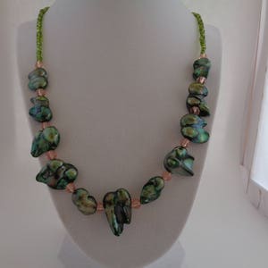 Green Pearl & Peach Crystal Statement Necklace