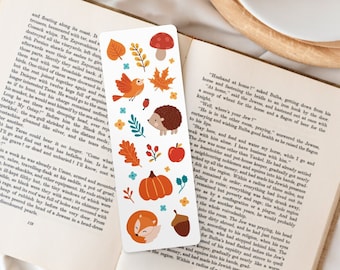 Autumn Forest Bookmark | Cute Fall Stationery | Woodland Animal Illustration | Reading Gift for Book Lover | Bookish Present | Bookworm